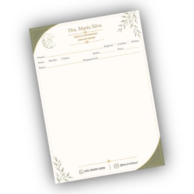 Receituário personalizado veterinário A4 verde e bejeA4