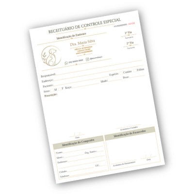 Receituário Veterinário Controle Especial Personalizado 2 vias Autocopiativo Numerado