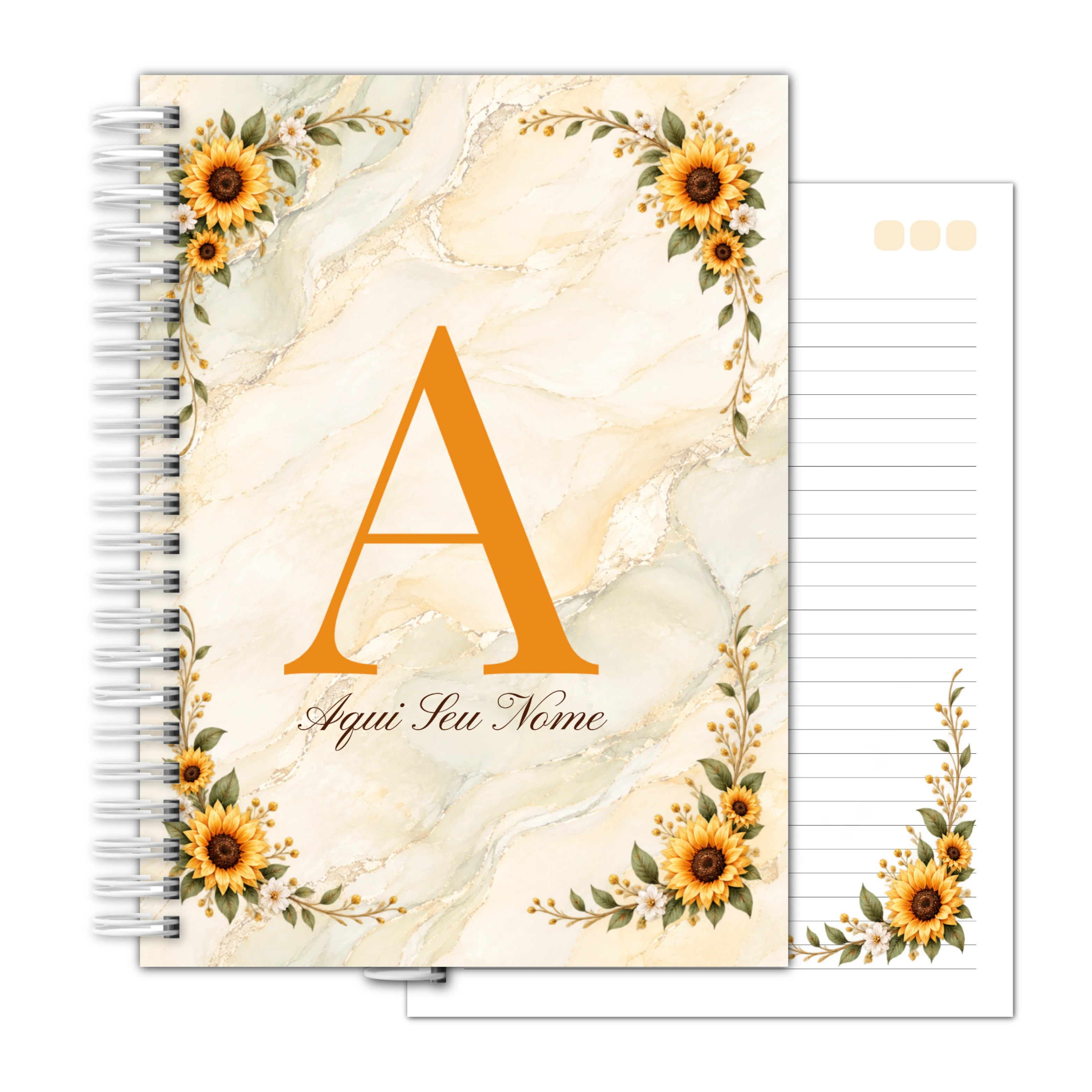 Caderno Universitário Personalizado Floral Girassol