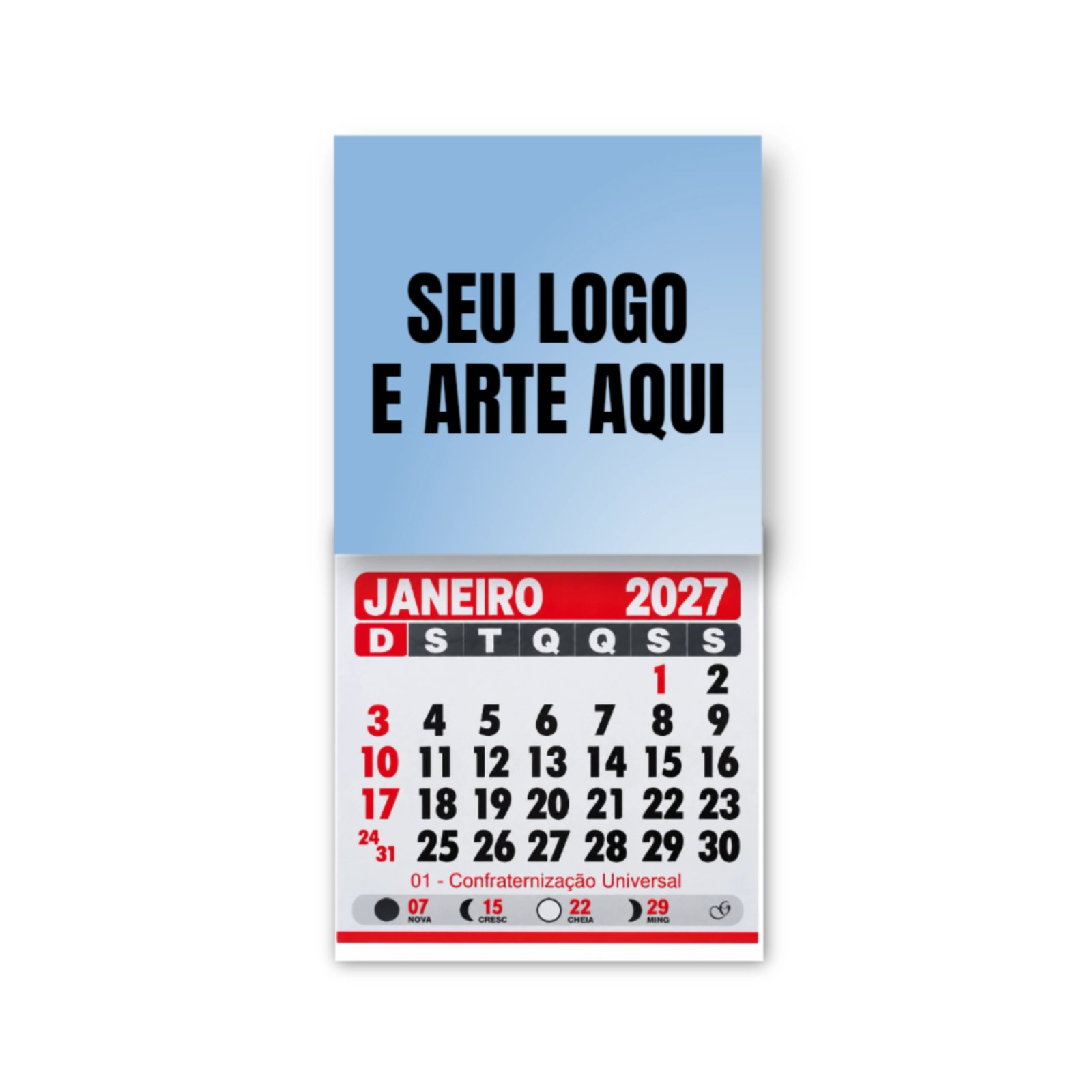 Imã Quadrado com Calendário 2027 Personalizado com sua Arte ou Marca