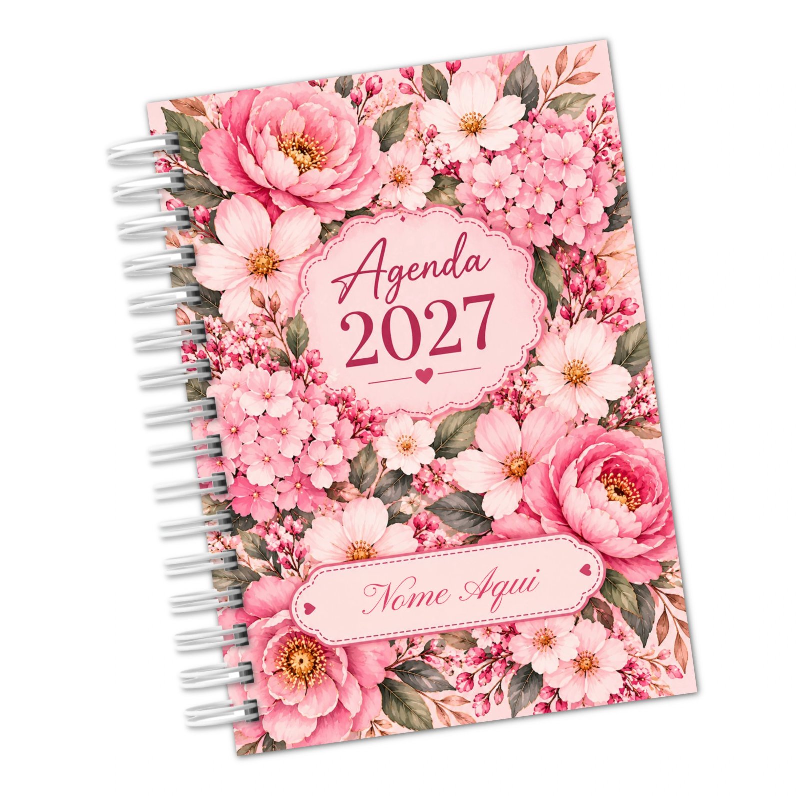 Agenda 2027 Personalizada Floral Rosa A5 - 1 dia por página